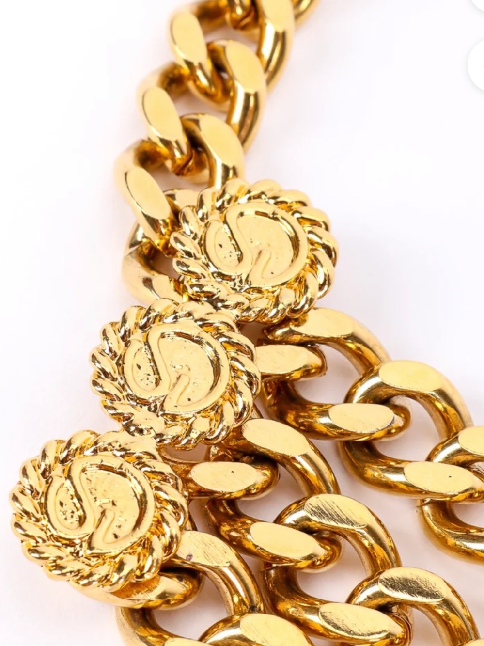 St. John Iconic Gold Triple-Drape Three-Strand Logo Medallion Chain Belt - Picture 6 of 15